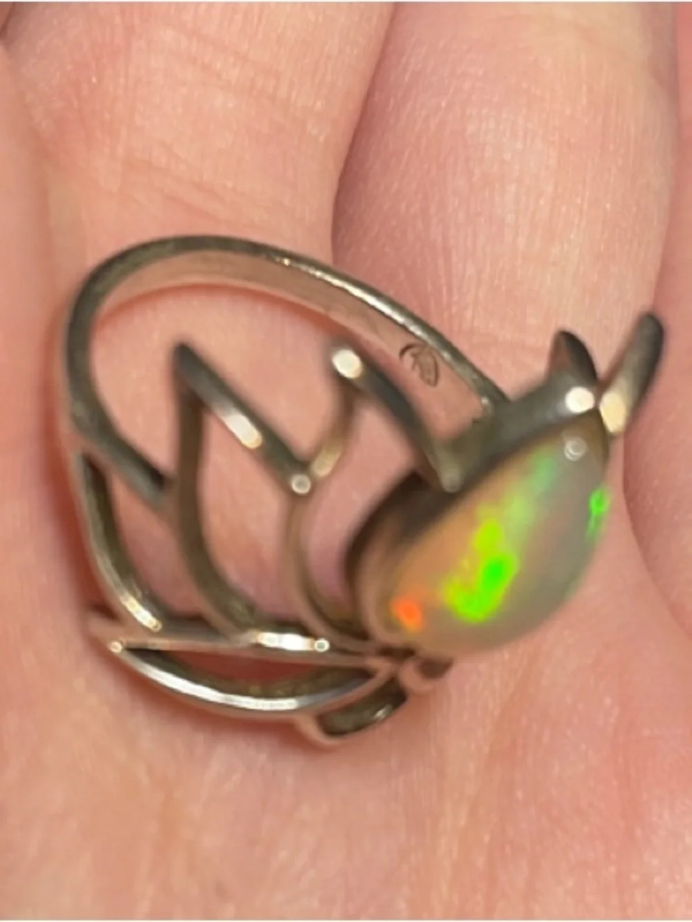 Sterling Silver Opal Ring - Lotus Flower